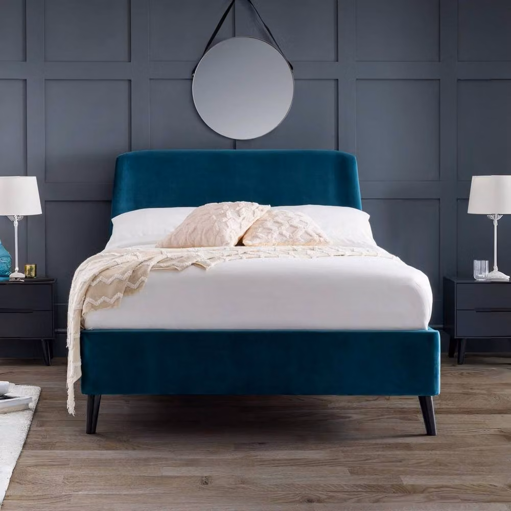 Cheshire Nectarine Curved Velvet Upholstered Bed in Teal Double (Width: 135 cm) – 3