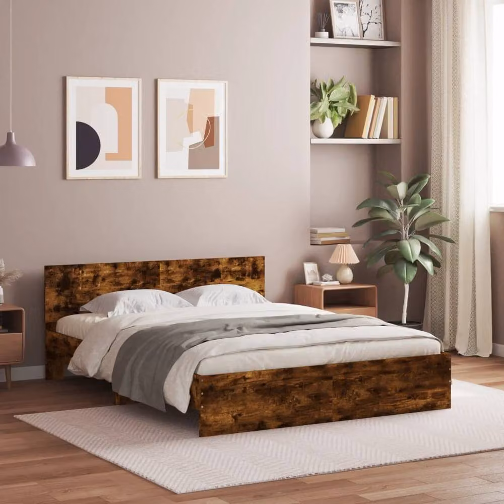 Berkfield Home Durable Bed Frame in Smoked Oak Brown, W/D/H: 140 x 200 x 145 cm – 2
