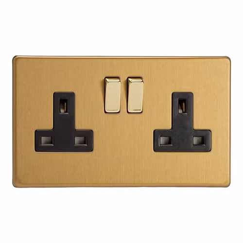 Varilight 1-Gang 13A Flush Socket Plate in Brushed Brass Gold Black and Yellow – 1