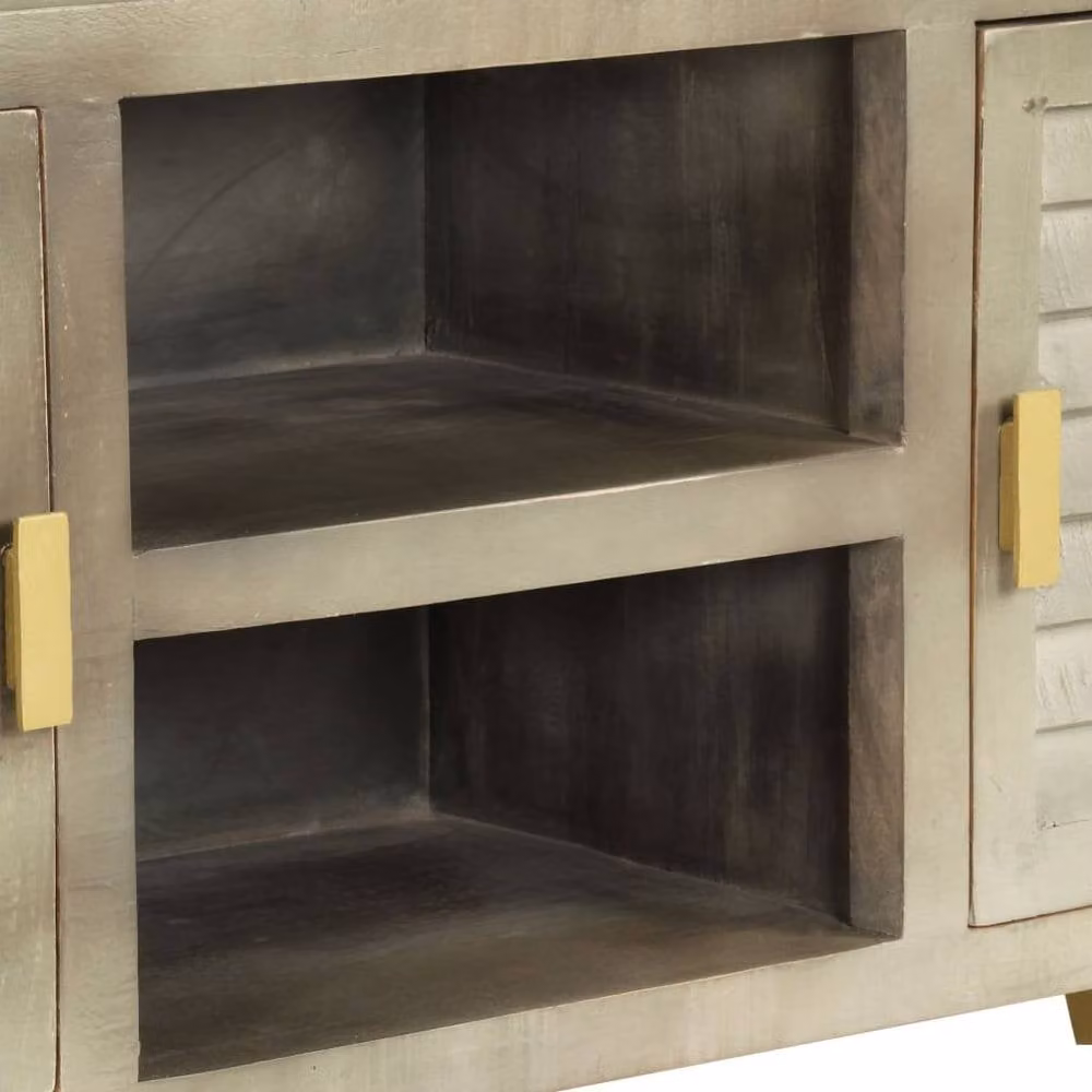 Berkfield Home Grey Solid Mango Wood TV Cabinet with Brass Details W/D/H: 110 x 30 x 48 cm – 4