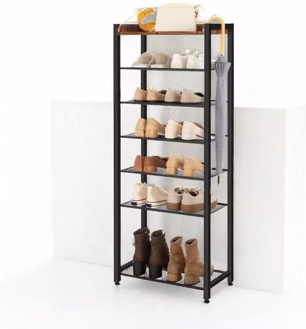 Modcraft Industrial 8-Tier Metal Shoe Storage Rack in Brown and Black