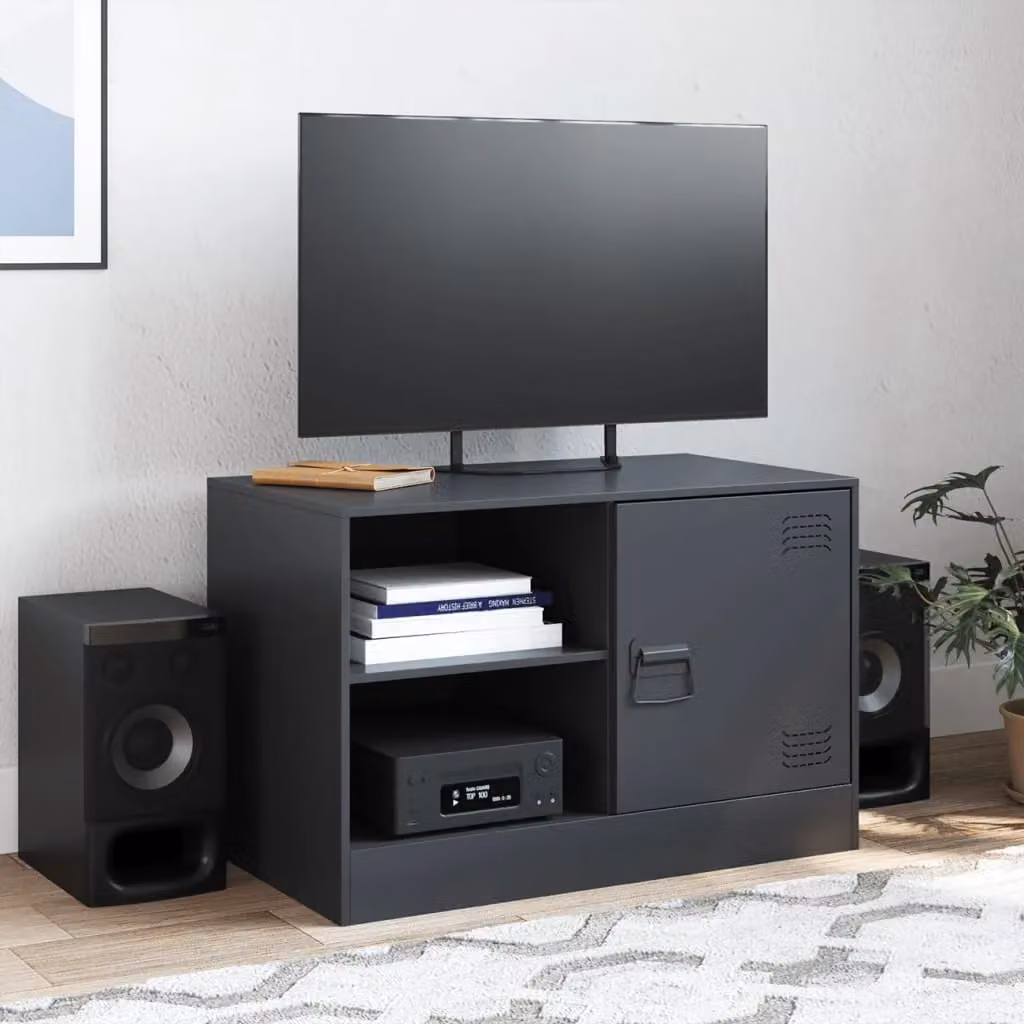 Berkfield Home Black Metal TV Cabinet with Hinged Doors and Internal Shelves W/D/H: 67 x 39 x 44 cm – 3