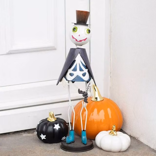 Uniqueful Metal Skeleton Tabletop Ornament with Top Hat in Multicolour