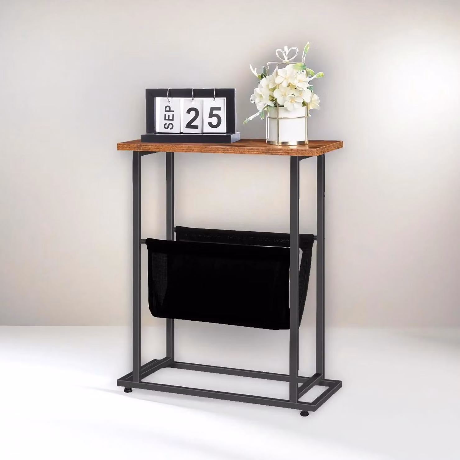 Rafaelo Mobilia Brown Wood Bedside Table with Magazine Holder Sling – 4