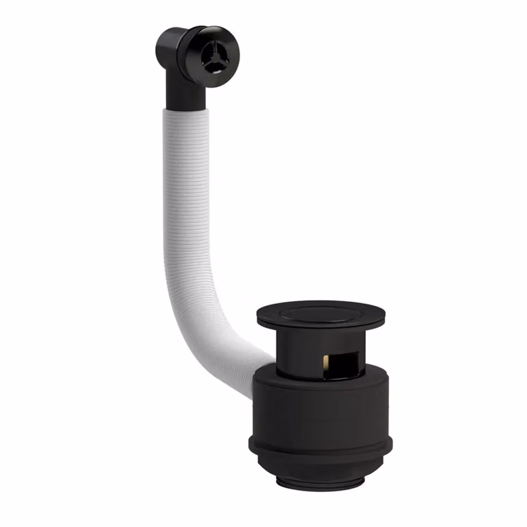 Nuie Matt Black Pop-Up Brass Basin Waste with Integrated Overflow Kit