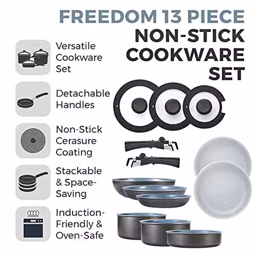 Tower Freedom 13 Piece Stackable Cookware Set with Ceramic Non-Stick Coating, Grey – 6