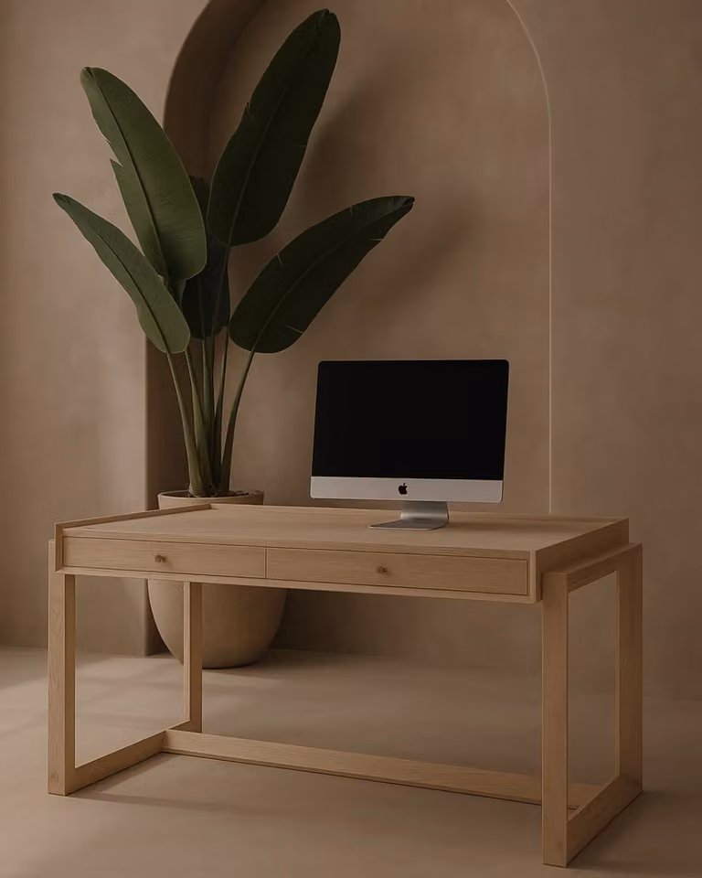 Tommy Franks Modern Rectangular Oak Writing Desk in Brown and Sand, W/D/H: 150 x 77 x 70 cm