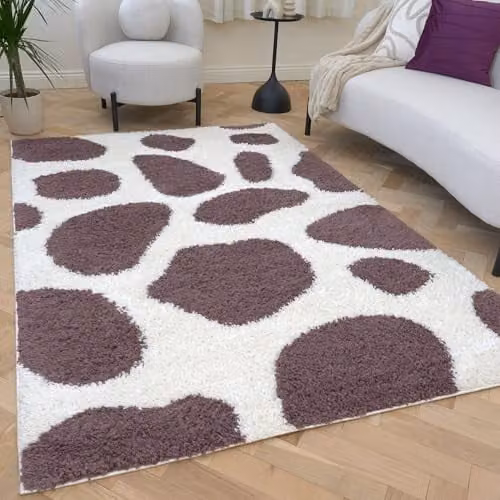 THE RUGS Soft Shaggy Area Rug with Modern Animal Print Design in Purple, W: 200 cm, D: 290 cm
