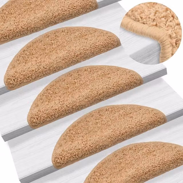 Berkfield Home Self-Adhesive Stair Mats, 10 Pack, Beige, W: 56 cm, D: 30 cm, H: 3 cm