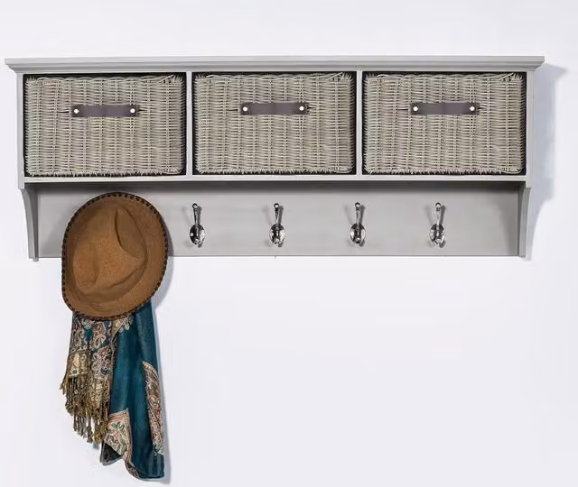 Tetbury Large Coat Rack with 3 Durable Storage Baskets in Dove Grey