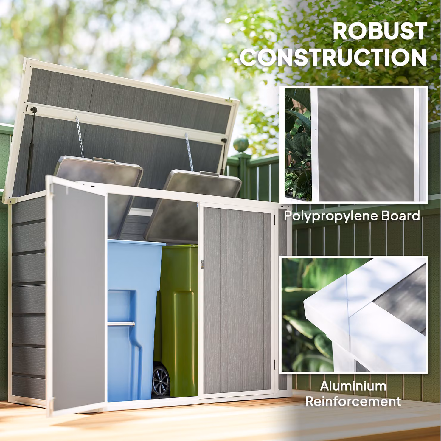 Outsunny Grey Garden Bin Store with Lockable Double Doors and Openable Lid – 5