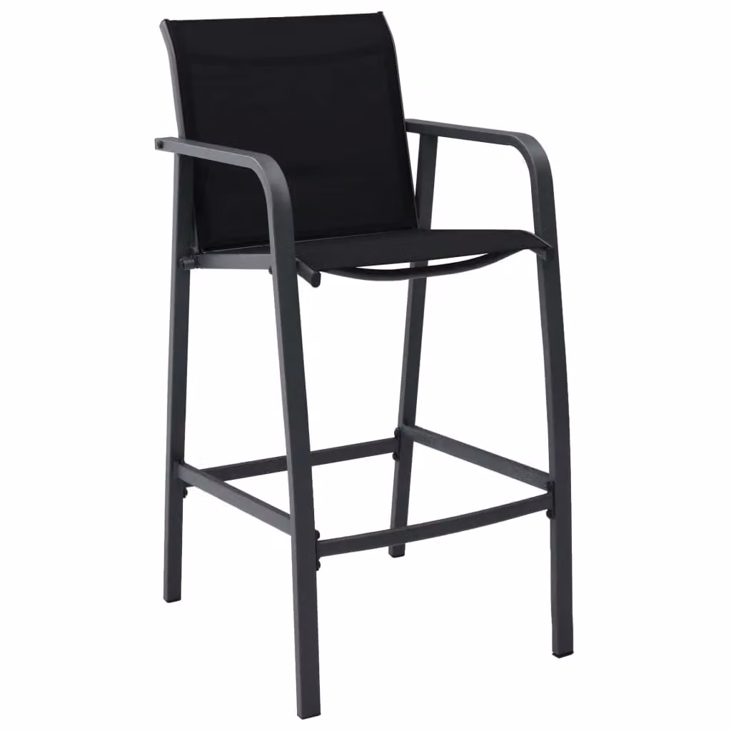 Berkfield Home Set of 4 Black Textilene Garden Bar Chairs with Armrests and Powder Coated Steel Frame – 2
