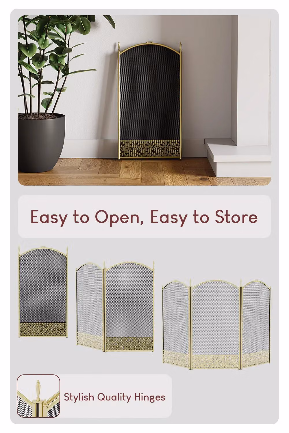 Home Discount Fire Vida Ingleton 3 Panel Fire Guard in Metallic Gold – 4