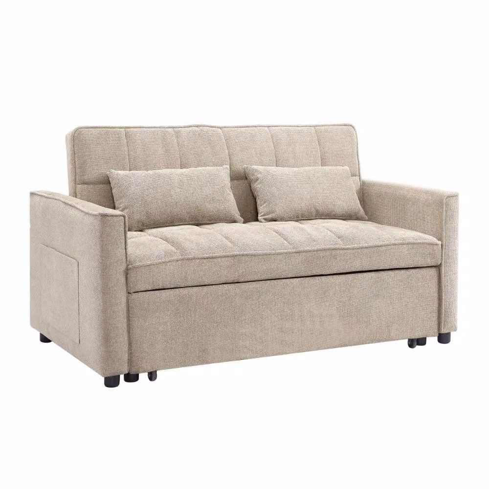 Home Detail Harry Pull-Out Sofa Bed in Beige Fabric, W/D/H: 117 x 166 cm – 2