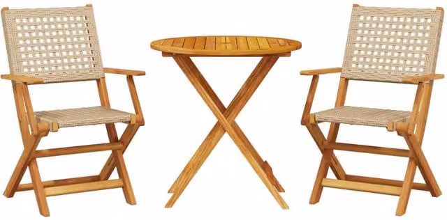 Berkfield Home 3 Piece Bistro Set in Beige Poly Rattan and Acacia Wood