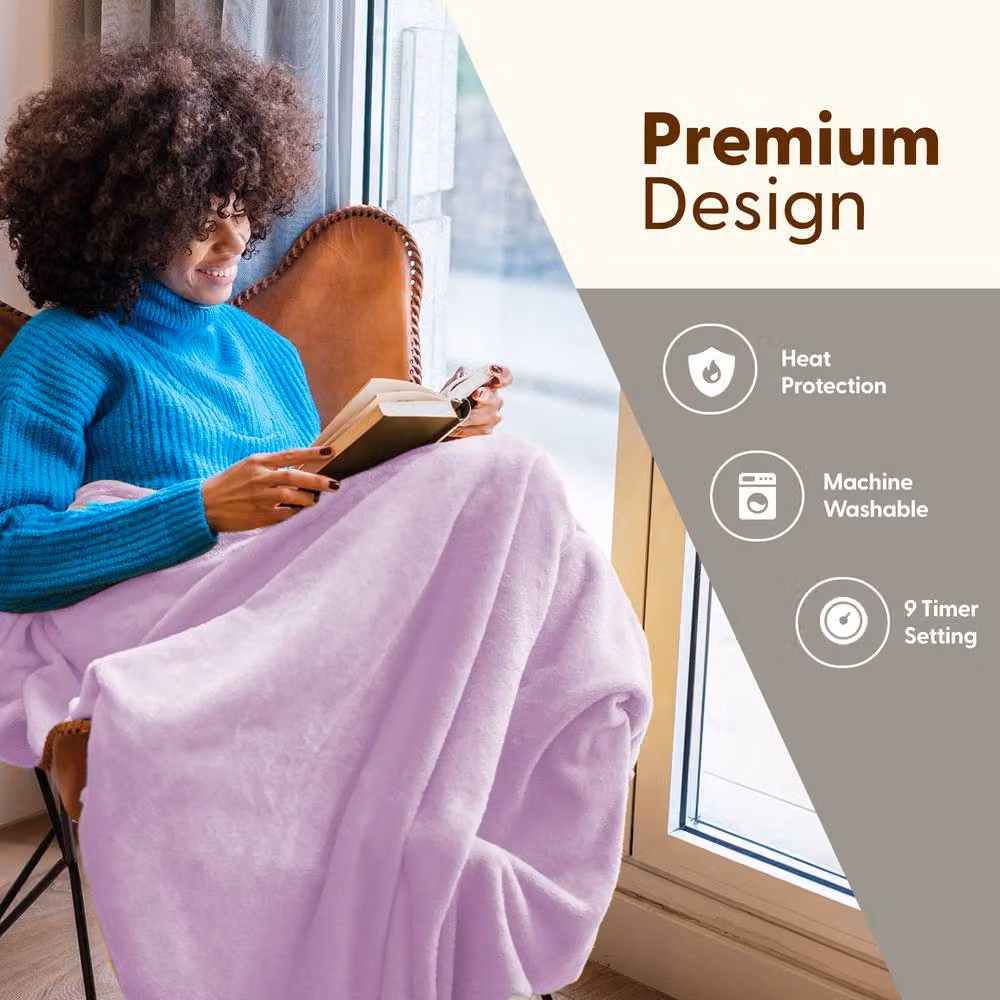 Keplin Large Electric Heated Fleece and Wool Throw Blanket in Purple with 9 Heat Settings, W/D/H: 160 x 130 x 130 cm – 2