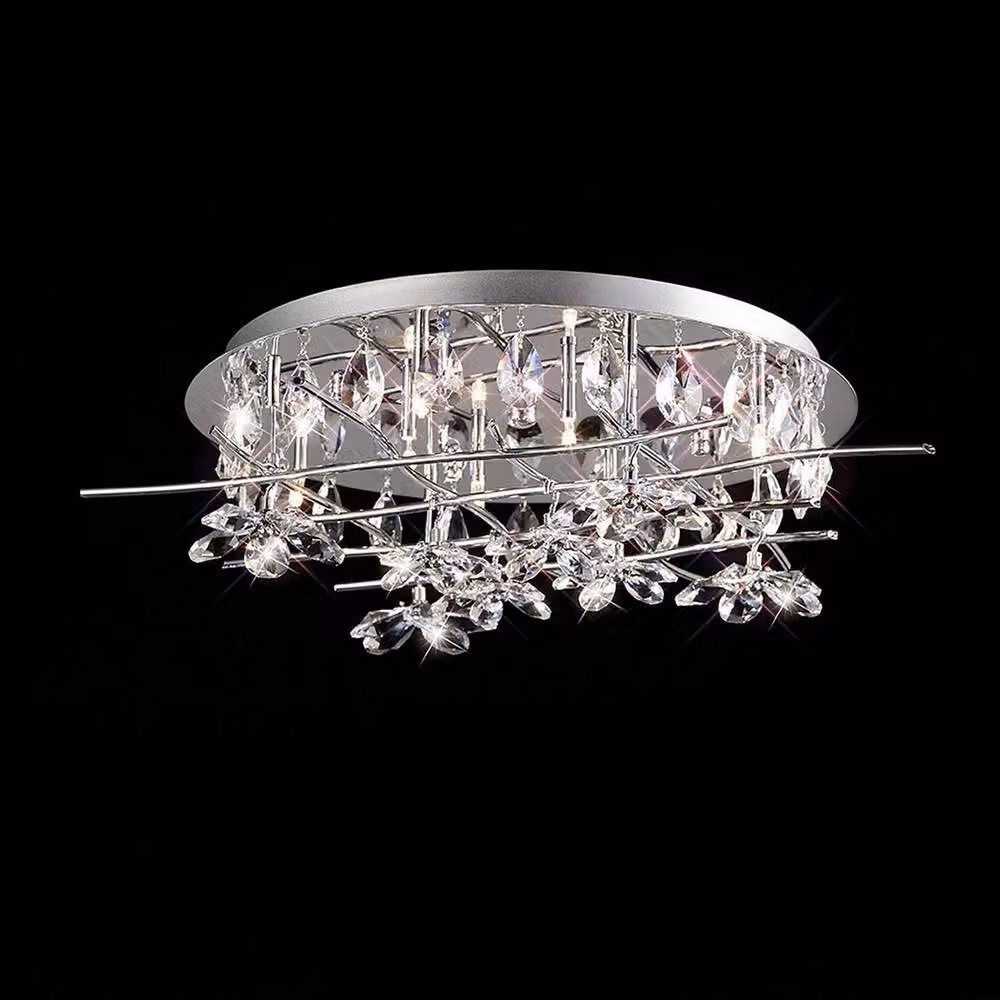 Netlighting Aviance 8 Light Flush Ceiling Lamp in Chrome and Grey with Crystal Details (G4 Compatible) – 2