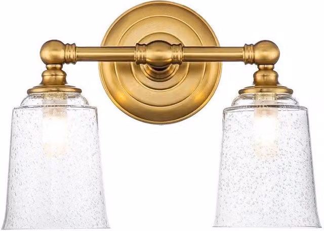 Netlighting Feiss Hugeunot Lake Up and Down Wall Lamp in Burnished Brass and Yellow Glass IP44