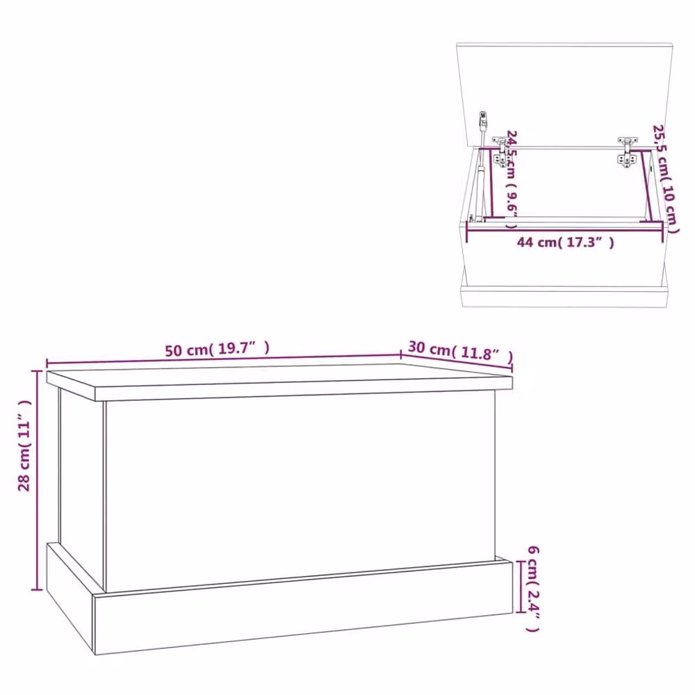 Berkfield Home Storage Box in Concrete Grey, MDF, W/D/H: 50 x 30 x 28 cm – 2