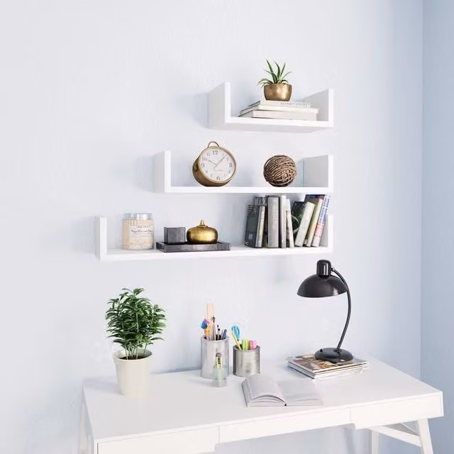 Berkfield Home Set of 3 White Modern Wall Mounted Display Shelves in Engineered Wood