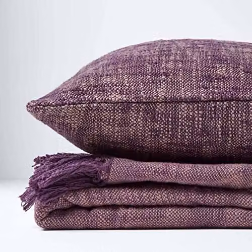 Homescapes Nirvana Pure Slub Cotton Cushion Cover in Mauve Purple, W/D/H: 45 x 45 x 45 cm – 3