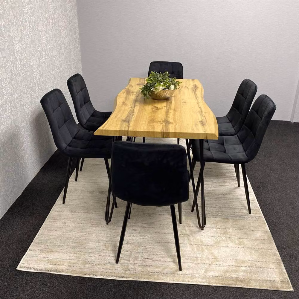 KOSY KOALA Rustic Brown Wooden Rectangular Dining Table and 6 Black Chairs Set – 5