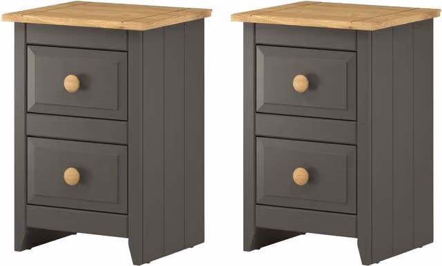 Set of 2 Capri Carbon 2 Drawer Petite Bedside Cabinets in Antique Waxed Black Pine