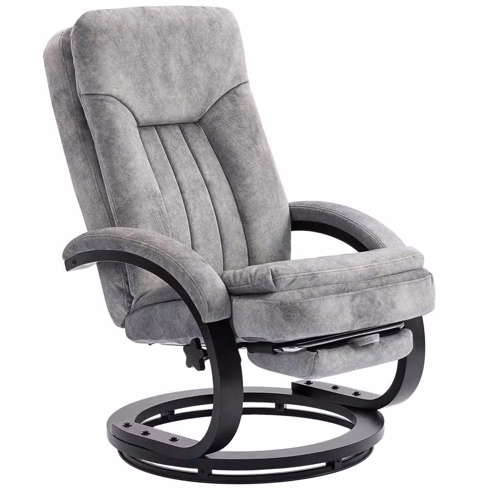 STILVORA Grey Velvet Recliner Armchair with Swivel Base and Manual Lever – 4
