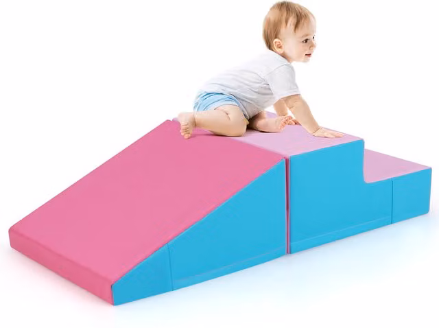 Costway Soft Foam Toddler Stairs Ramp Climber Gym Toy in Pink and Blue