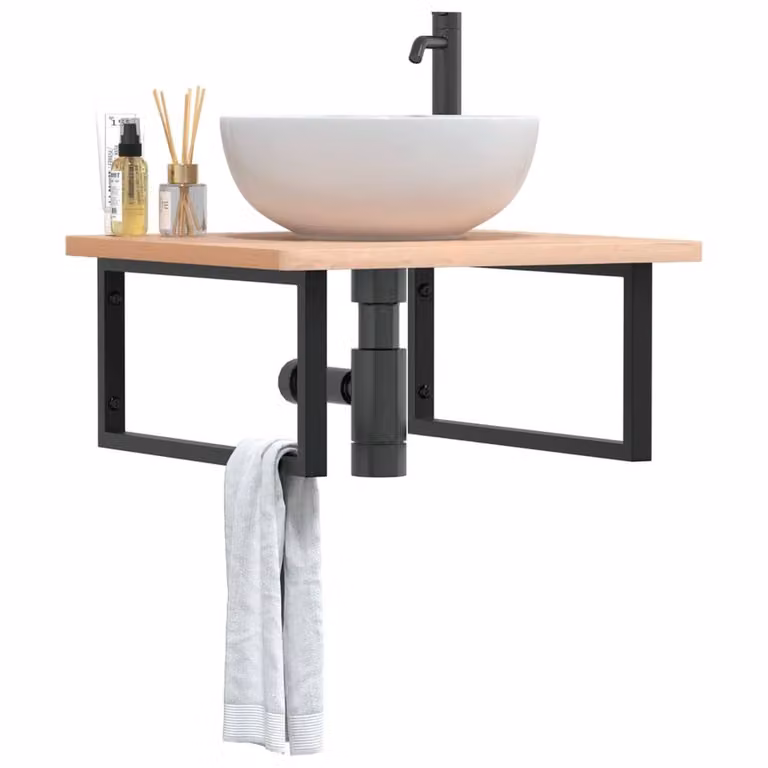 Berkfield Home Wall Mounted Basin Shelf in Natural Beech and Steel