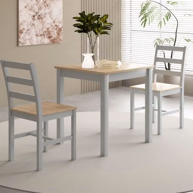 Comfy Living Ltd 3 Piece Wooden Dining Set with Grey Chairs and Natural Tabletop