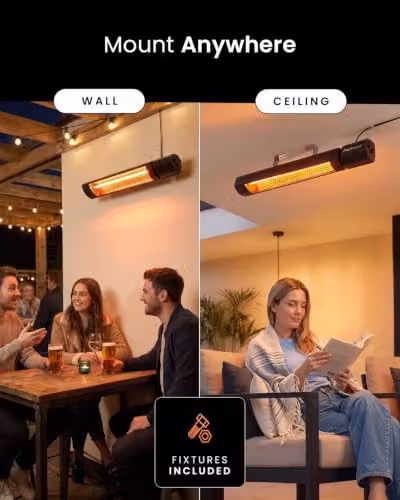 Pro Breeze Wall Mounted IP65 Waterproof Outdoor Halogen Infrared Patio Heater with Remote Control and 2 Heat Settings, Black – 5