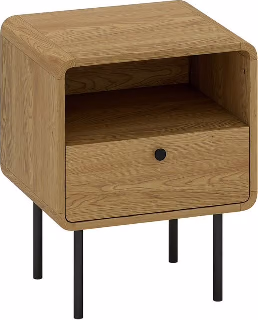 HOMCOM Bedside Table with Drawer and Open Shelf in Oak and Black