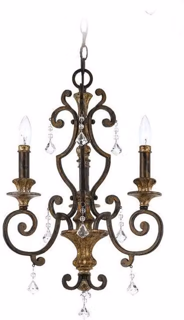 Elstead Marquette 3 Light Chandelier in Antique Bronze with Crystal and Metal Details, E14