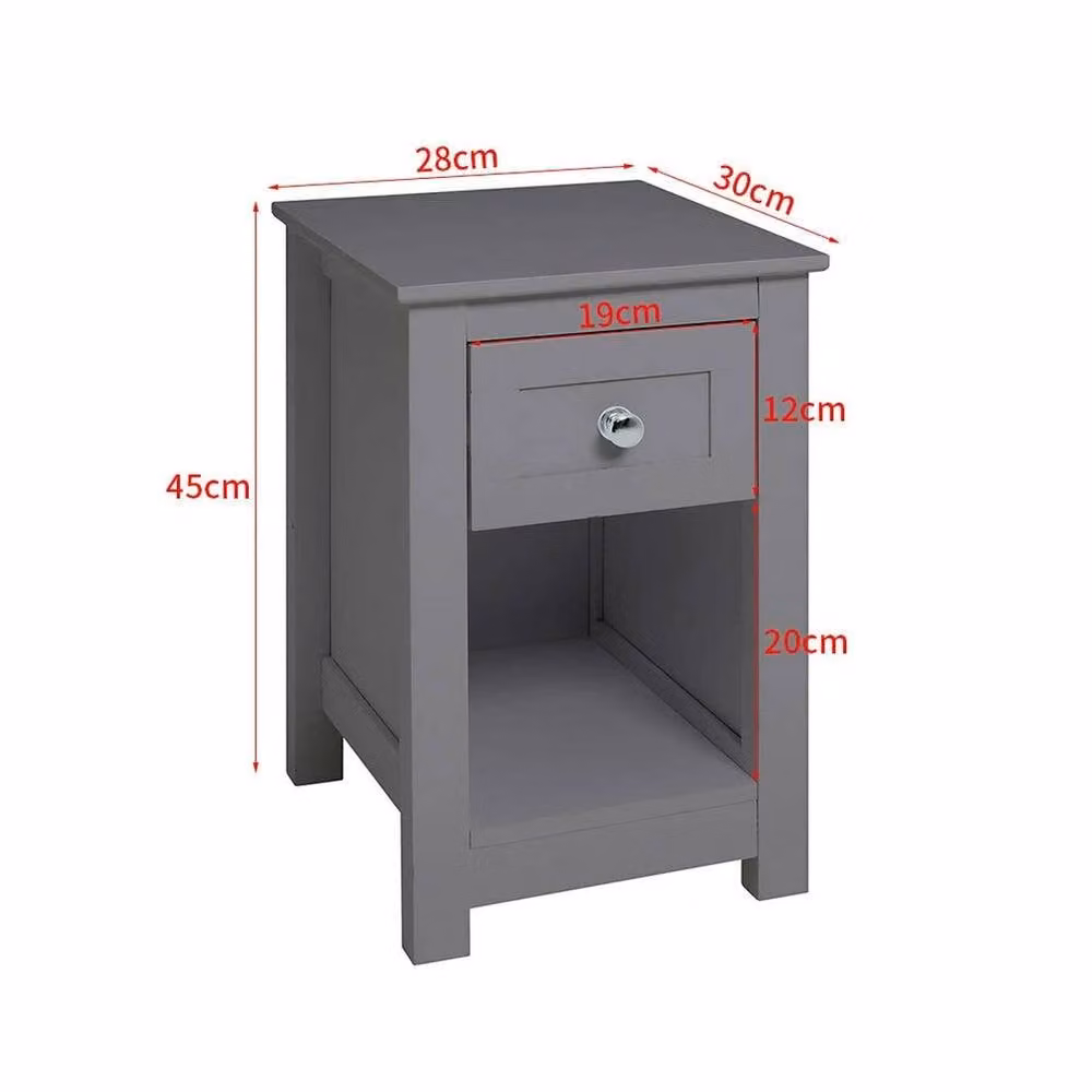KORVIXA Narrow Bedside Storage Cabinet Nightstand with Drawer in Grey – 2