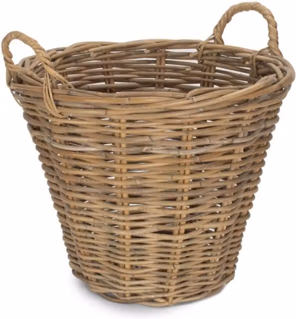 Red Hamper Small Round Brown Rattan Log Basket with Handles, W: 43.0 cm, D: 34.0 cm, H: 43.0 cm