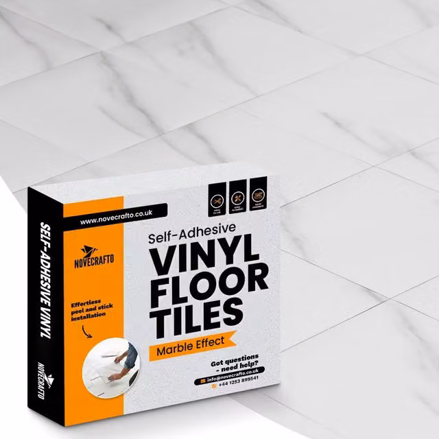 Novecrafto Self Adhesive Marble Effect Vinyl Floor Tiles, White and Grey, Pack of 30, W/D: 30.5 x 30.5 cm