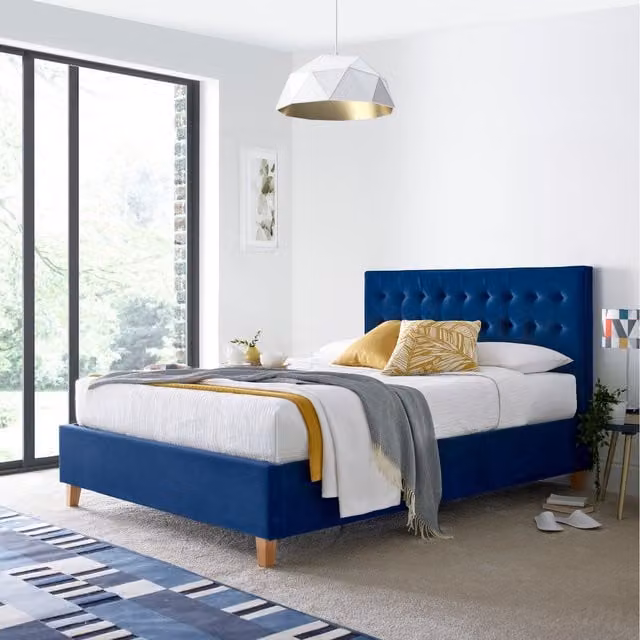 Bedmaster Kingham Blue Velvet Upholstered Ottoman Bed, W/D/H: 180 x 200 cm