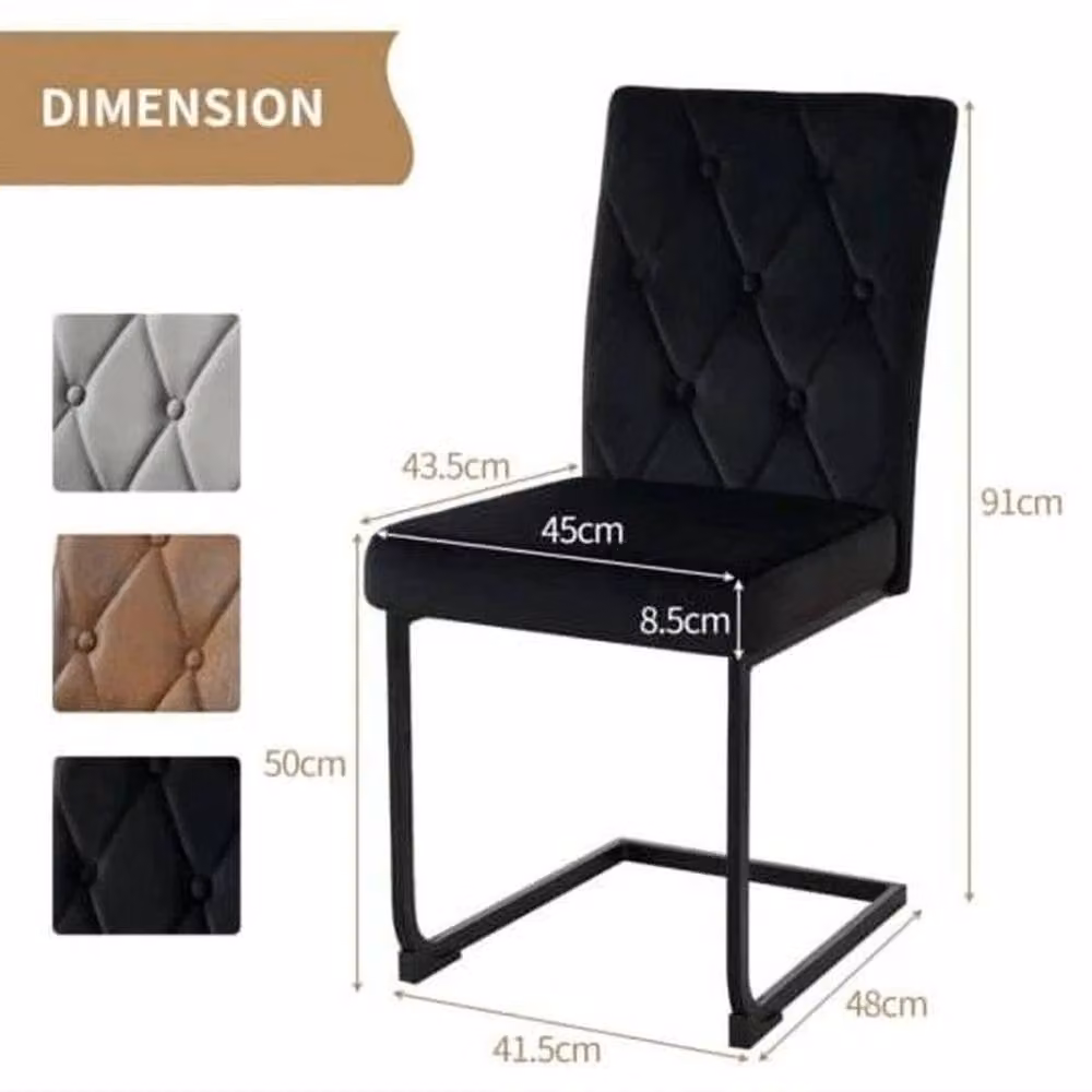 KORVIXA Set of 2 Modern Black Velvet and Suede Dining Chairs with Metal Legs – 2