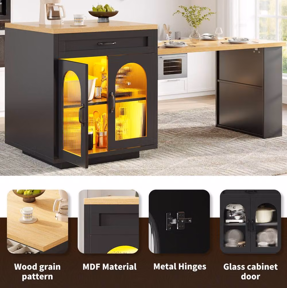 STILVORA Extendable Kitchen Island with LED Lighting in Black – 5