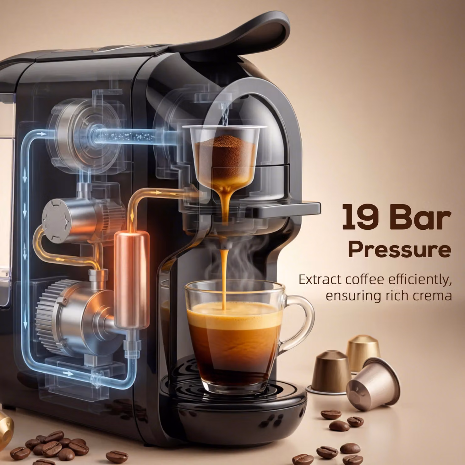 HOMCOM Black Pod Coffee Machine for Nespresso, Dolce Gusto Capsules and Ground Coffee, 19 Bar Semi Automatic Coffee Maker with 0.6 l Removable Tank – 5