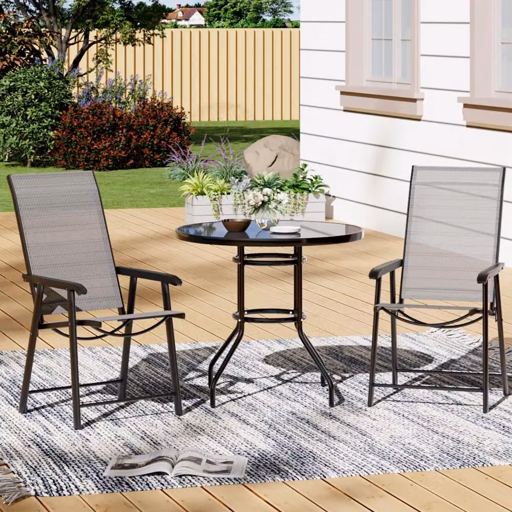 Living and Home Dauda 2 Seater Round Dining Bistro Set in Brown Polyrattan with Glass Top – 2