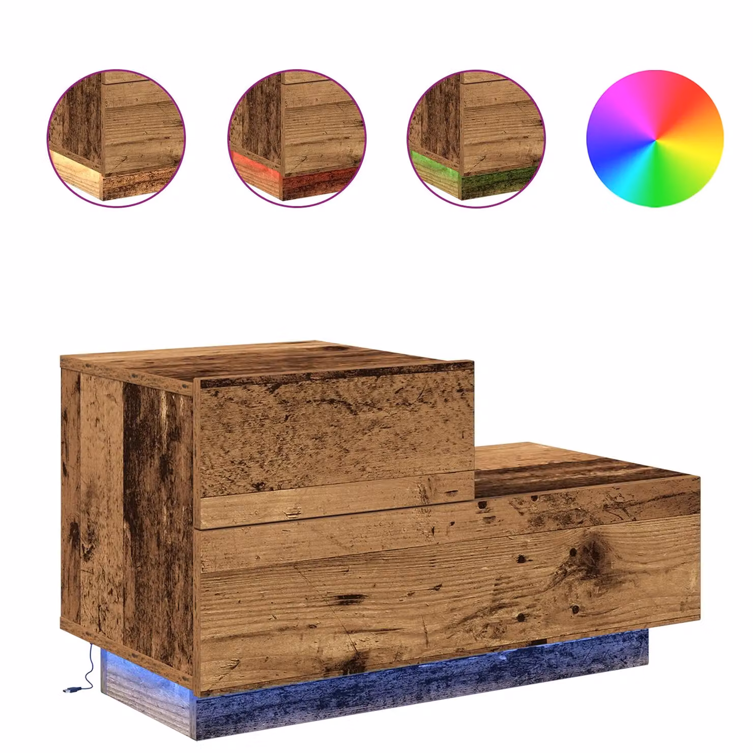 Berkfield Home Bedside Cabinet with Integrated LED Lights in Brown Old Wood, W: 100 cm, D: 36 cm, H: 49 cm – 3