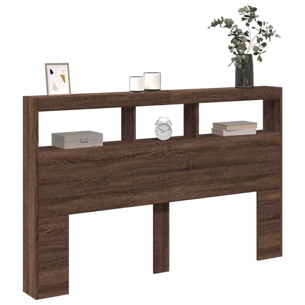 Berkfield Home Modern Wall Mount Headboard Cabinet with LED Lighting and USB Charging Port in Brown Oak, W/D/H: 160 x 17 x 102 cm – 5