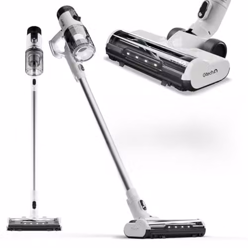 Gtech AirFOX Platinum Cordless Stick Vacuum Cleaner, White, 2-in-1 Upright and Handheld with 450W Brushless Motor and LCD Display – 1