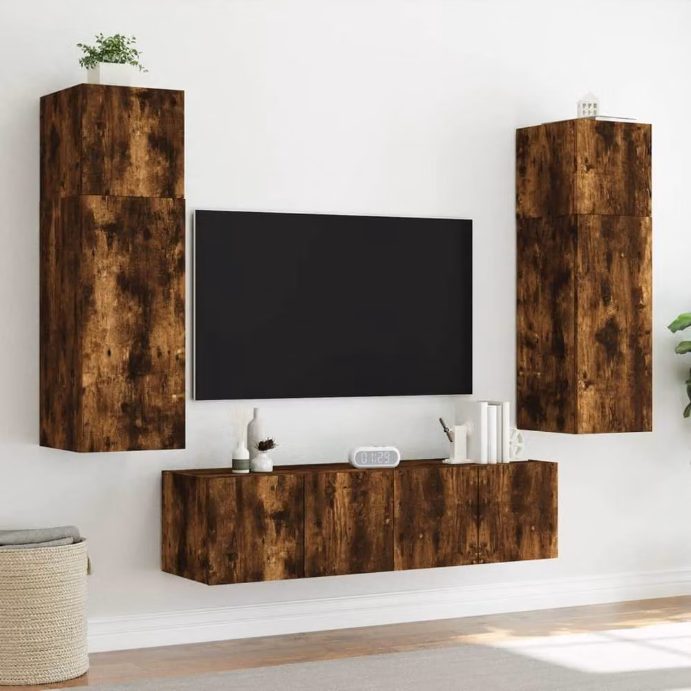Berkfield Home Set of 2 TV Wall Cabinets with LED Lights in Smoked Oak Brown, W/D/H: 60 x 35 x 41 cm – 5