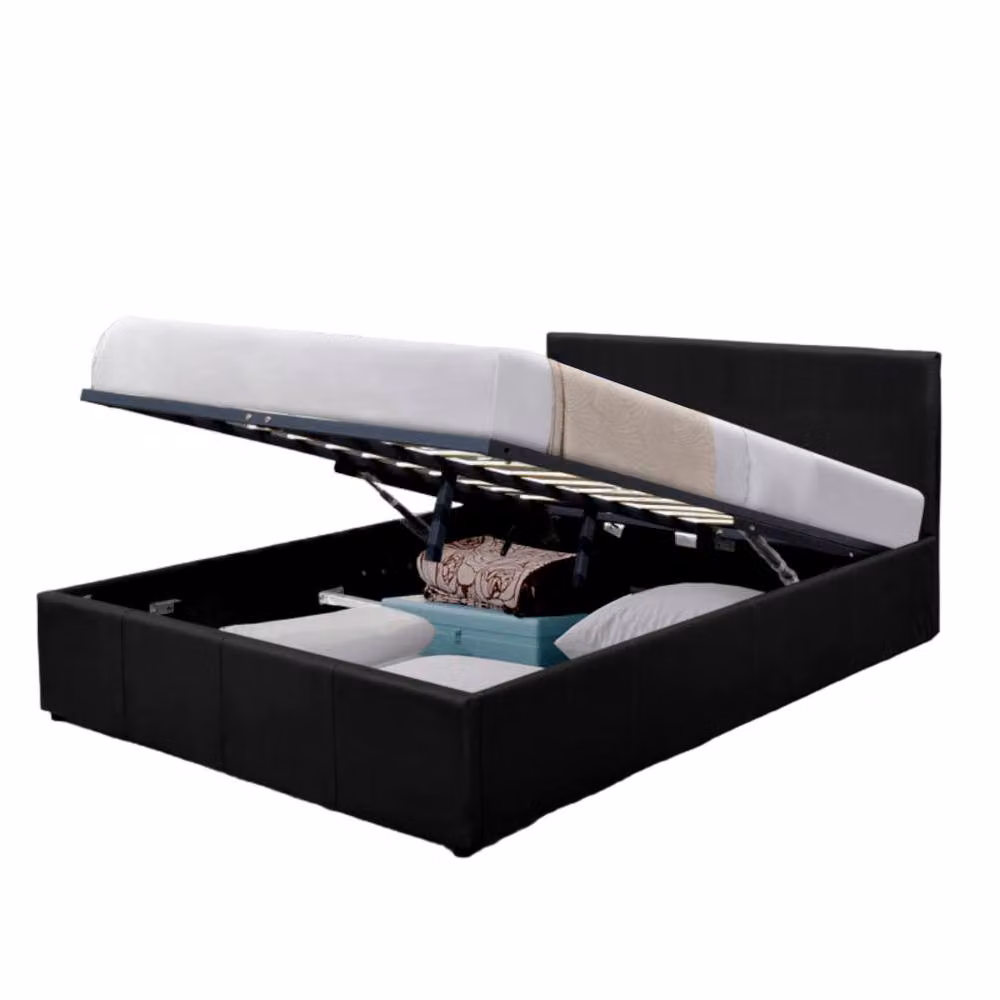 Comfy Living Ltd Black Faux Leather Upholstered Storage Ottoman Bedframe, Double, W: 140 cm, D: 200 cm, H: 89 cm – 2