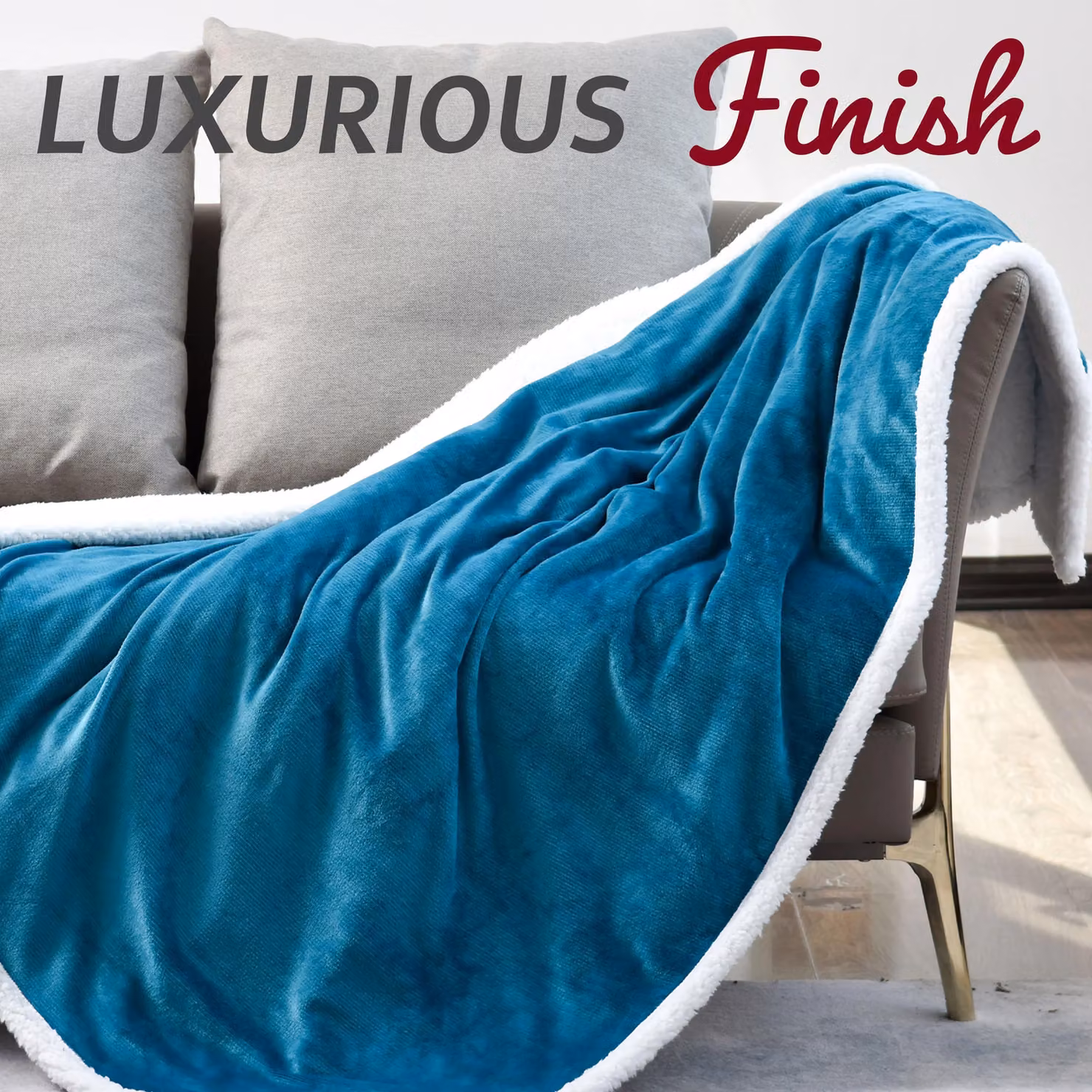 Glamhaus Electric Heated Reversible Fleece and Velvet Blanket in Mid Blue, W/D/H: 160 x 130 cm – 4