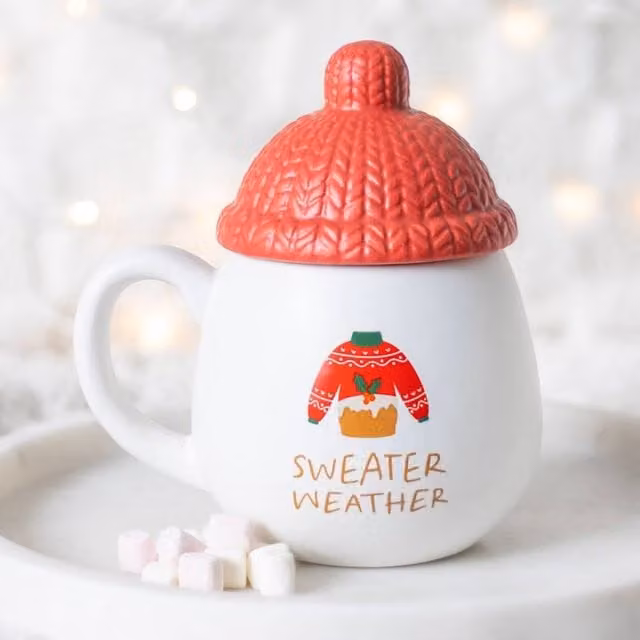 Uniqueful Sweater Weather Ceramic Lidded Mug, Multicolour, 550 ml