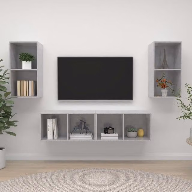 Berkfield Home Set of 4 Wall-mounted TV Cabinets in Concrete Grey Matt MDF